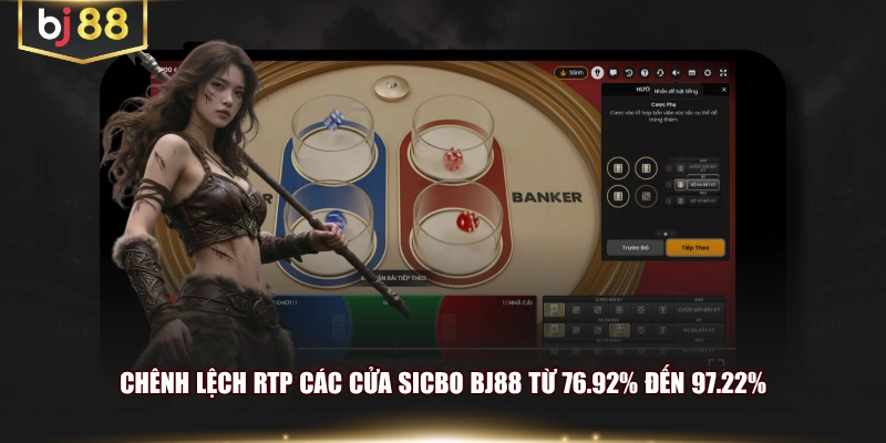 Chênh lệch RTP các cửa Sicbo BJ88 từ 76.92% đến 97.22%